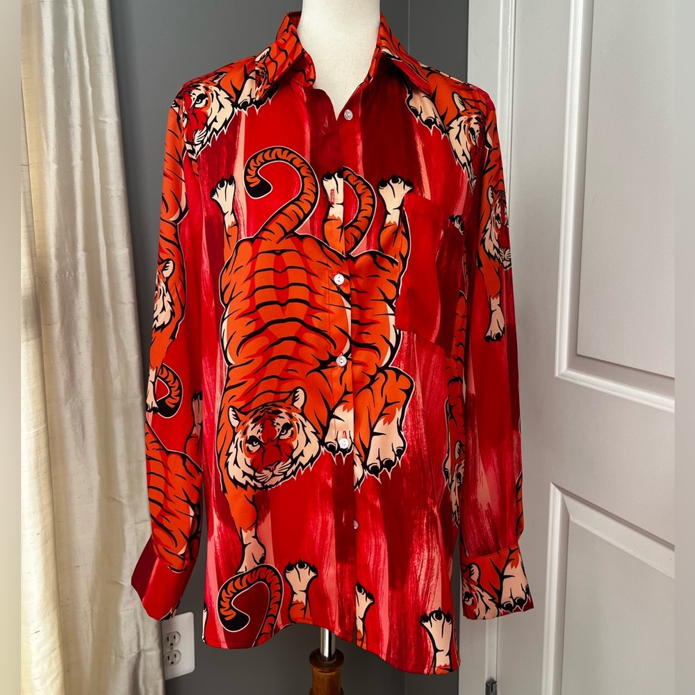 5 Progress luxury Red Tiger Print Button-Up blouse